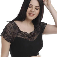 Women's Spandex Short Sleeve Readymade Blouse (Black)