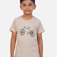 AirGarb kids' t-shirt featuring soft black cotton fabric, a round neck, and a stylish bottle green drawn cycle design, perfect for casual wear.